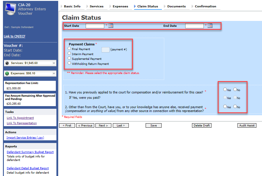 CJA 20 Claim Status