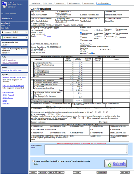 CJA 20 Confirmation tab