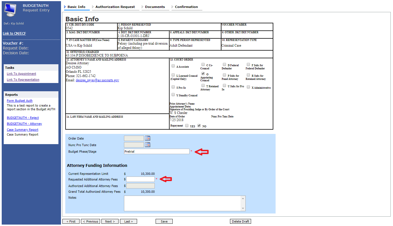 BudgetAUTH Basic Info Tab