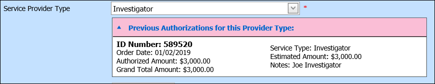 BudgetAUTH - Previous Authorization for a specialty type