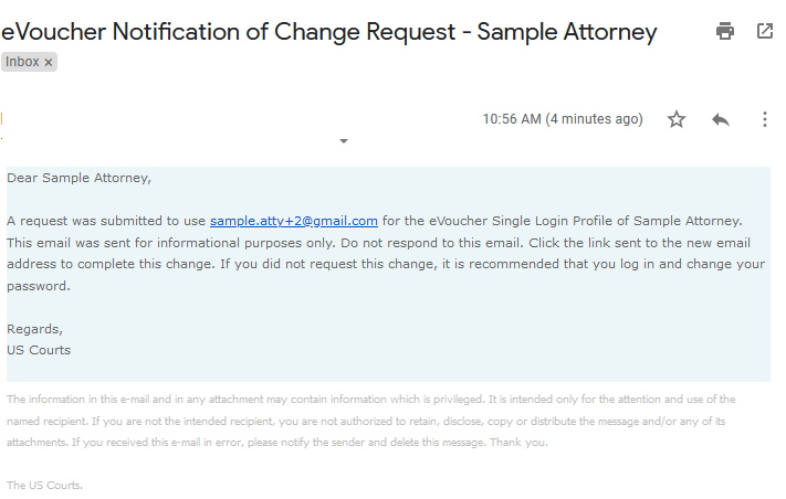 Message sent to prior email address