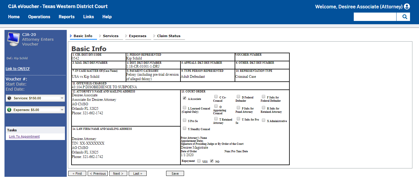 Associate view of Basic Info tab