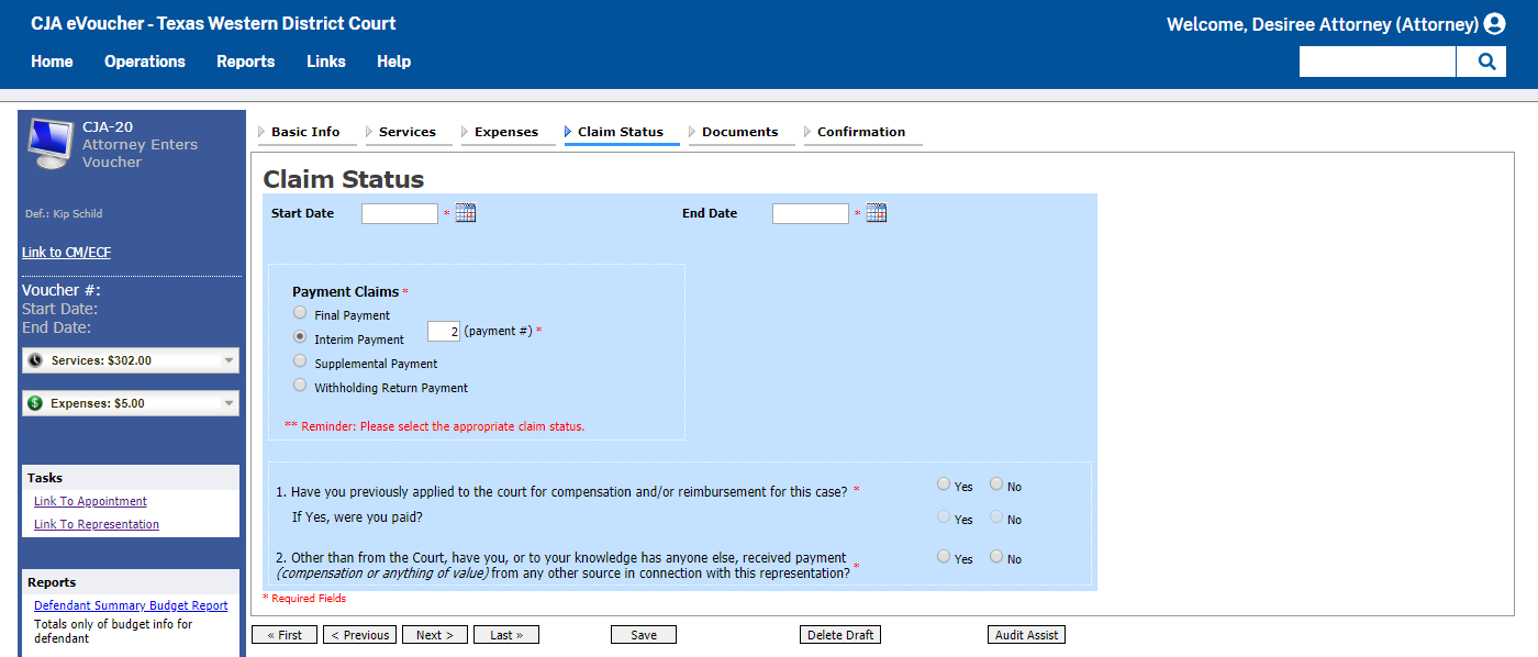 Associate Claim Status Tab