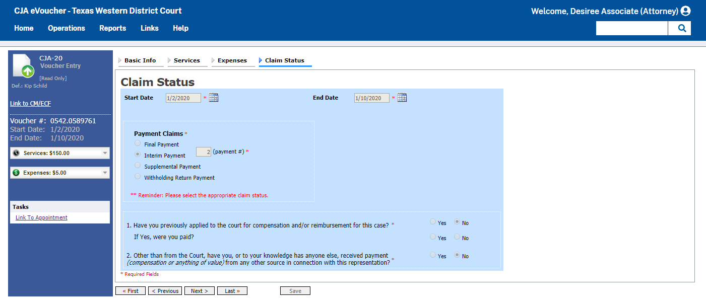 Associate Claim Status Tab