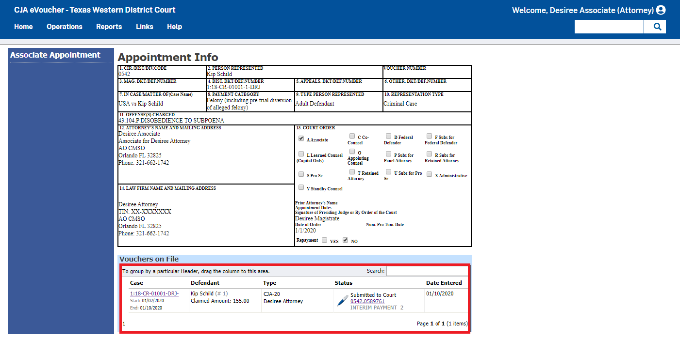 Associate Appointment Info Page