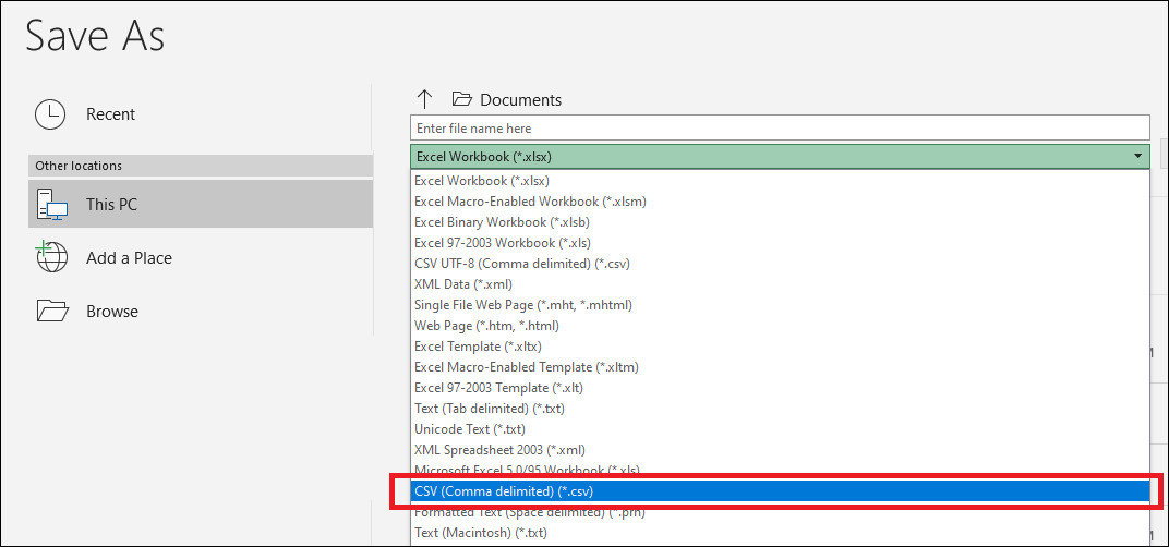 Save as CSV