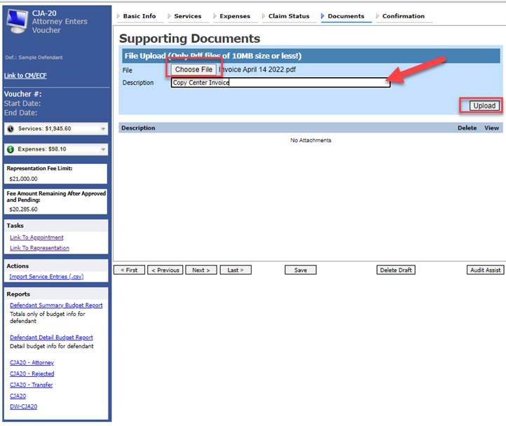 CJA 20 Documents tab